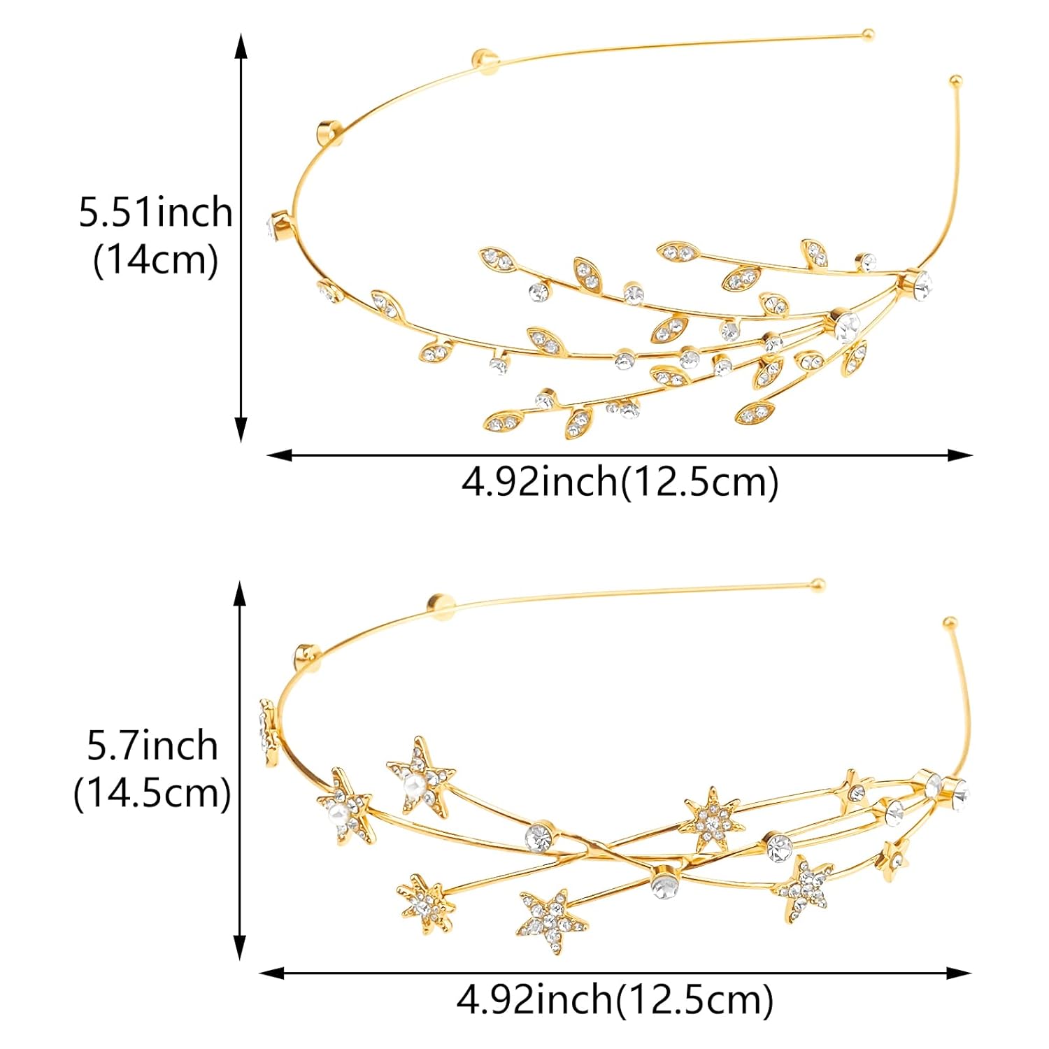 Aswewamt 2 diademas doradas de aleación de diamantes de imitación de cinco puntas con estrellas para novia, accesorio decorativo para el cabello,