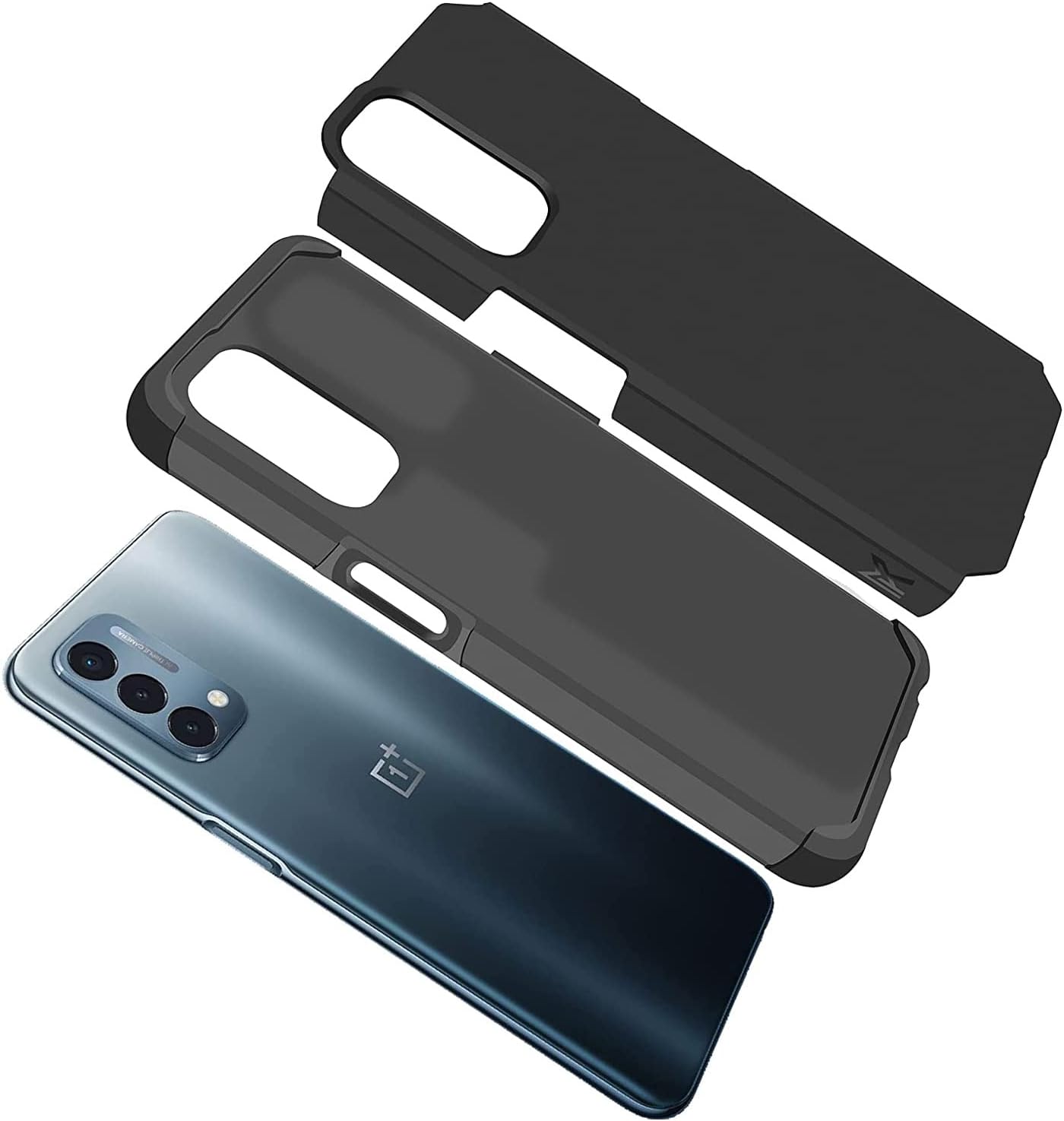 TJS Funda compatible con OnePlus Nord N200 5G, con protector de pantalla de vidrio templado, doble capa híbrida a prueba de golpes, protección