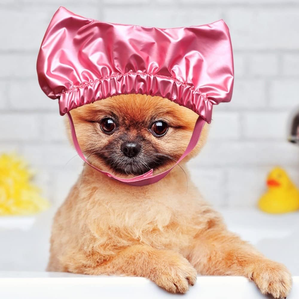 1 gorro de ducha para mascotas, gorro de ducha reutilizable para perro, sombrero ajustable para mascotas, gorro de ducha para gatos (M, rosa)