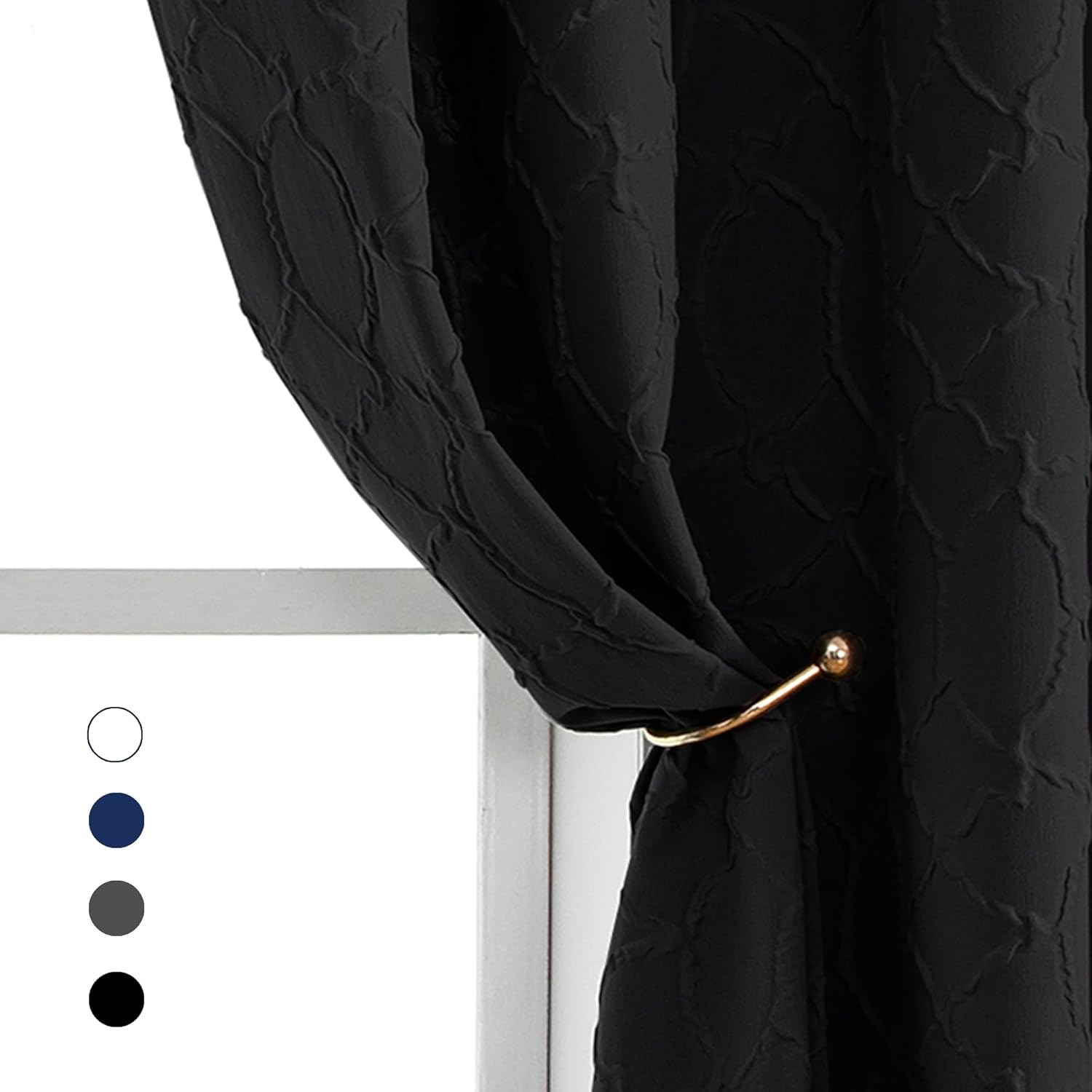 Grace – Cortinas negras filtrantes de luz para sala de estar, juego de 2 paneles de 84 pulgadas de largo, cortinas y paneles de tela suave