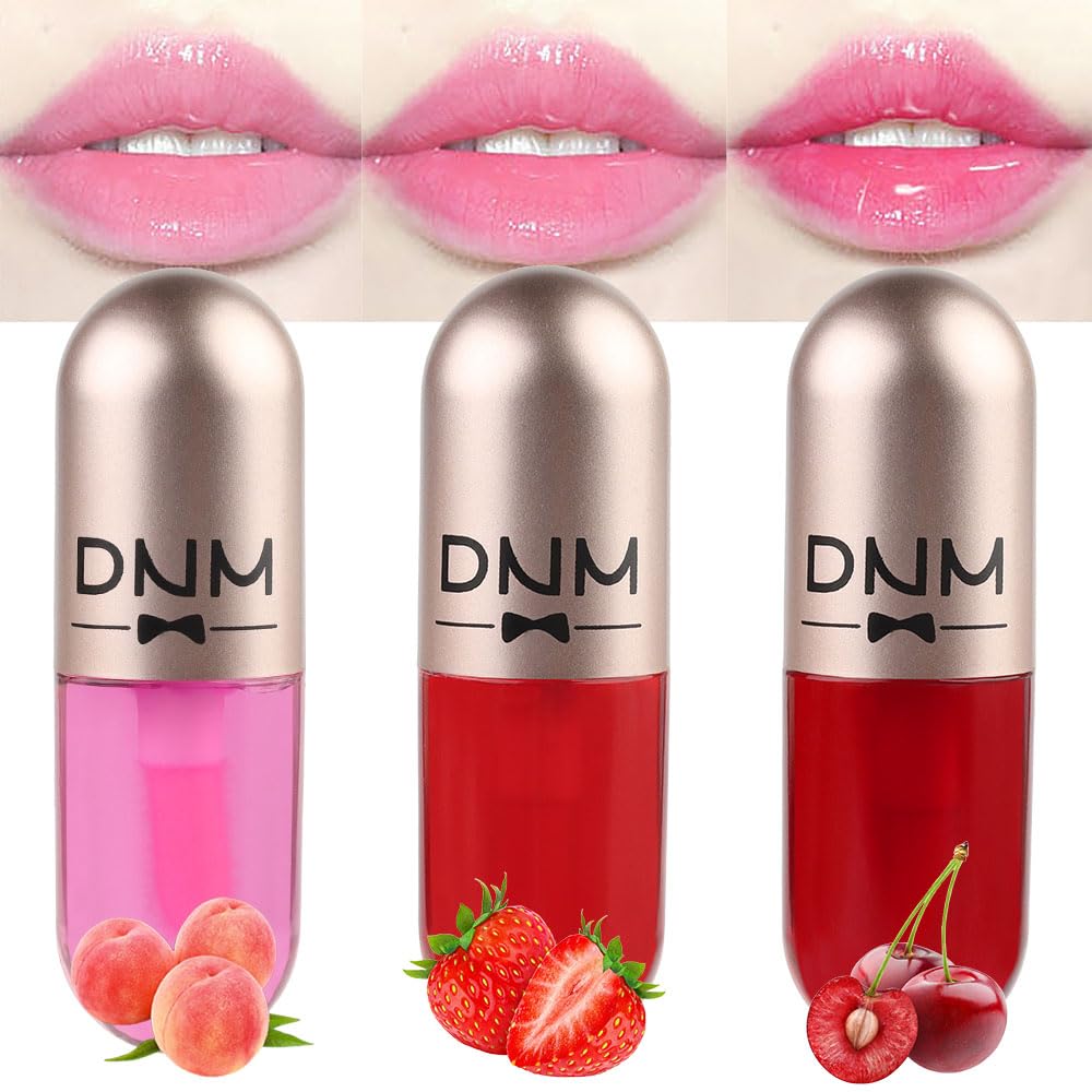 evpct Juego de 3 unidades de brillo labial teñido con aceite de labios color melocotón fresa, rojo cereza y cereza para mujeres y niñas, paquete de