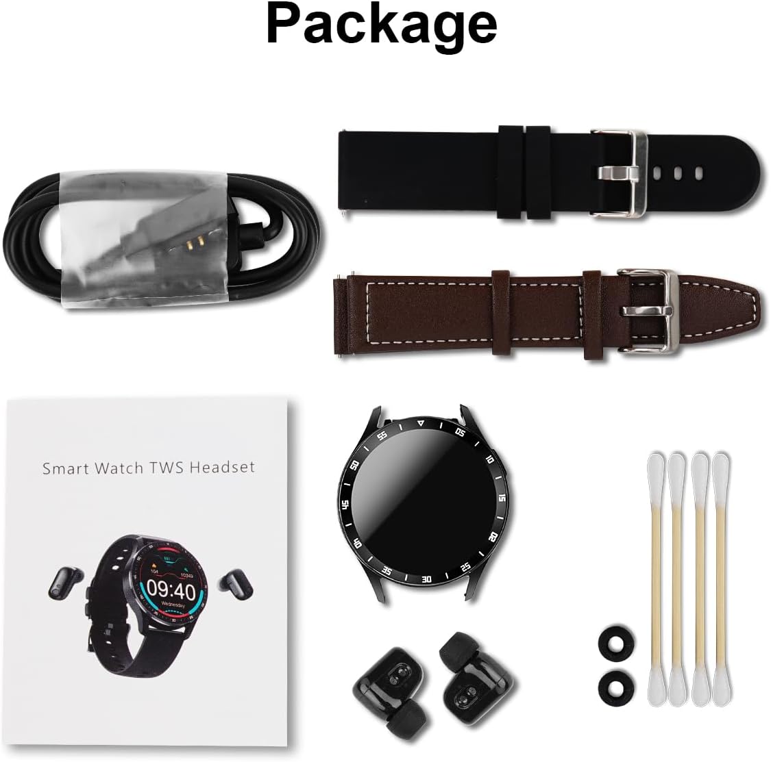 VOVOAEWACH Reloj inteligente 2 en 1 con auriculares, reloj de fitness redondo de 1.39 pulgadas, reloj Bluetooth con pasos, calorías, rastreador con