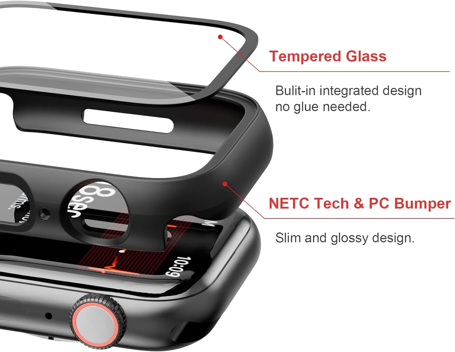 JZK – Paquete de 2 fundas con protector de pantalla de vidrio templado para Apple Watch SE (2023) Series 654SE de 1.575 pulgadas, JZK Slim Bumper