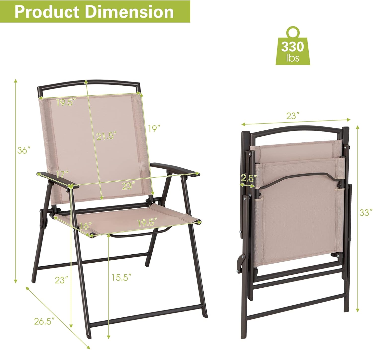 Giantex Juego de 4 sillas plegables para patio  Sillas de exterior con reposabrazos y marco de acero inoxidable, sillas de comedor de patio con tela