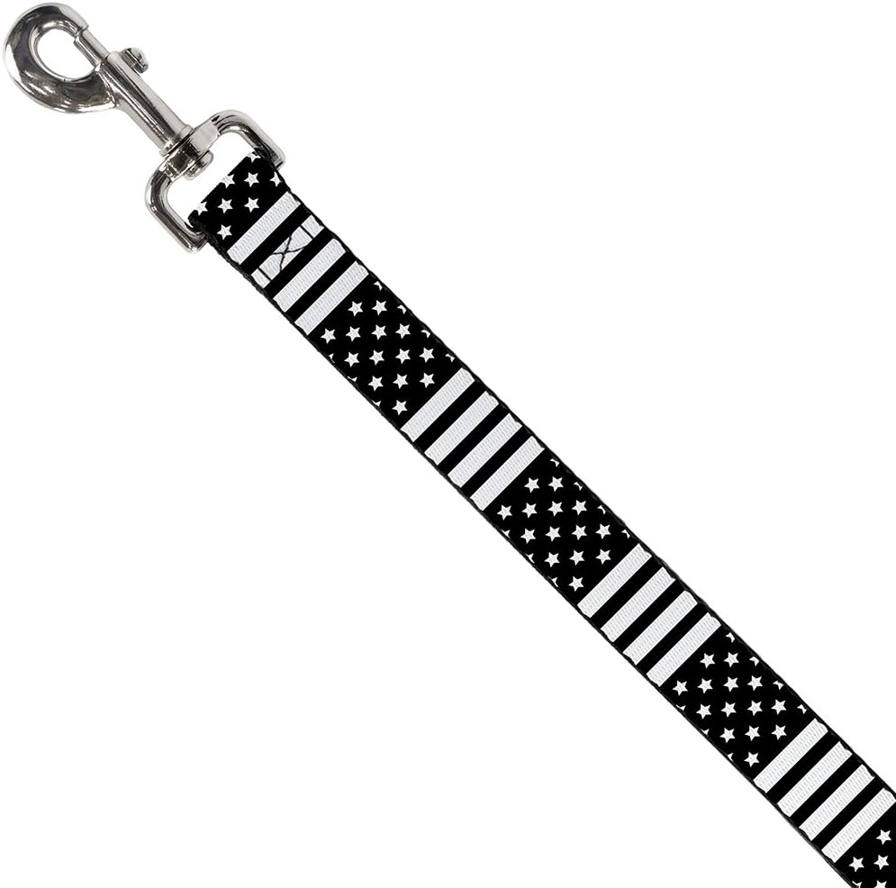 Correa para perro con la bandera estadounidense de primer plano, color negro y blanco, 4 pies de largo de 1.0 pulgadas de ancho