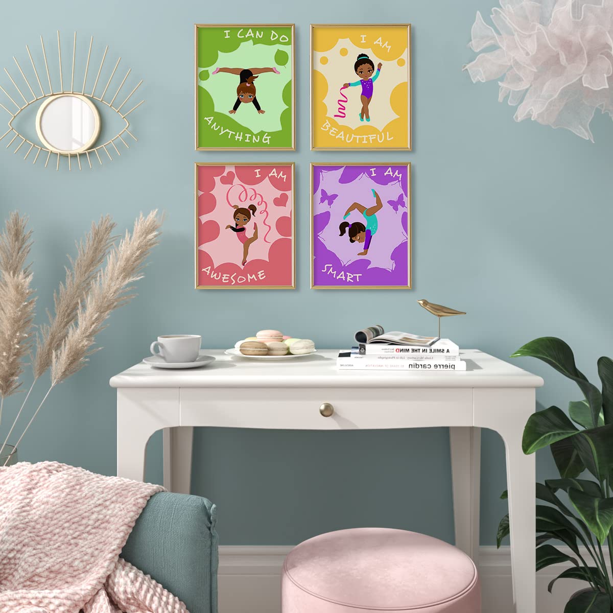 African American Girl Wall Art – Gymnastics Bedroom Decor – Motivational Quotes for Daughter Room Decor – Gifts for Black Girl Wall Decor – Cute