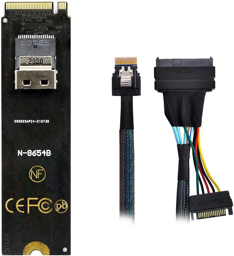 Xiwai NGFF M-Key NVME a SFF-8654 Adaptador de tarjeta SAS Slimline y U.2 U2 SFF-8639 NVME PCIe SSD Cable para placa base SSD