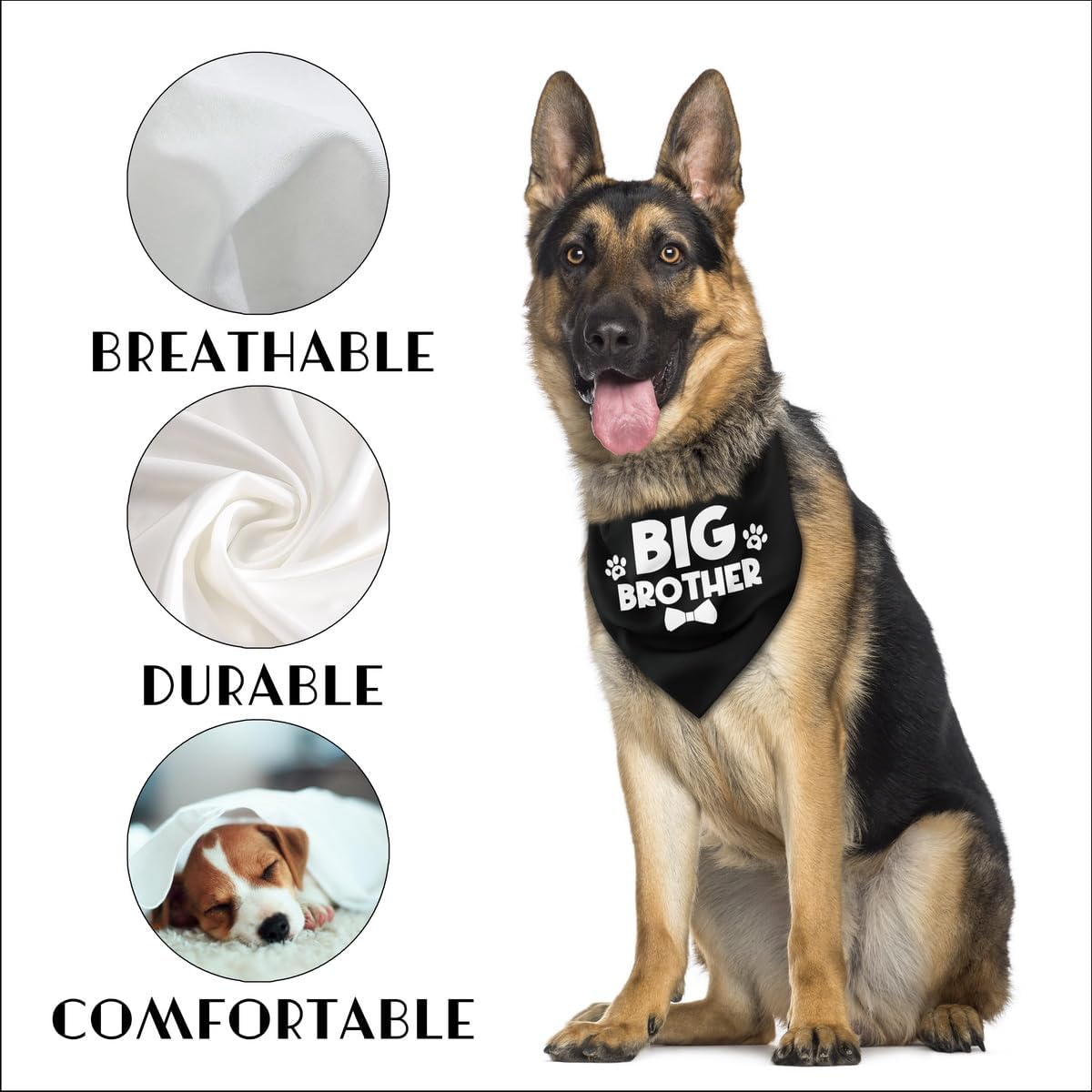 Bandana para perro, pañuelo para perro de hermano mayor, bufanda para perro, impresión negra, accesorios para bufanda para perro, bufanda para