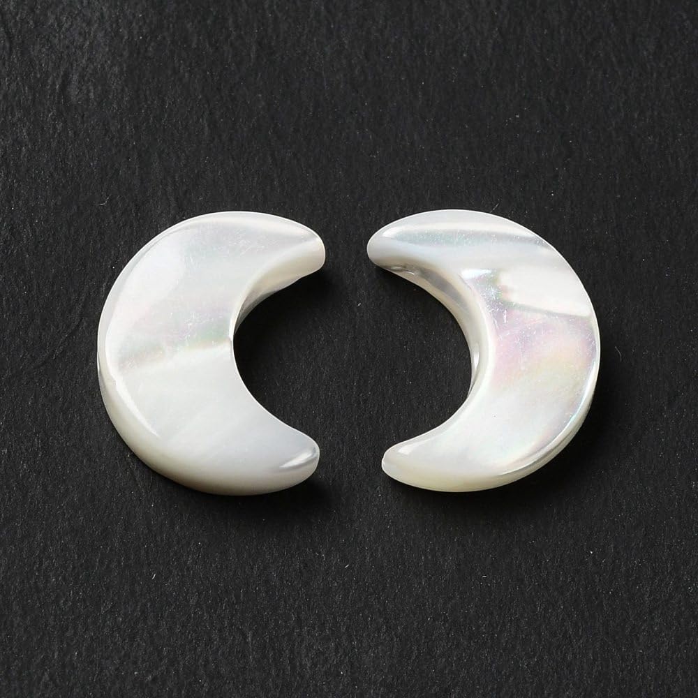 LiQunSweet 20 cuentas de concha blanca de agua dulce natural, cuentas celestiales de luna creciente, cuentas espaciadoras sueltas perforadas para