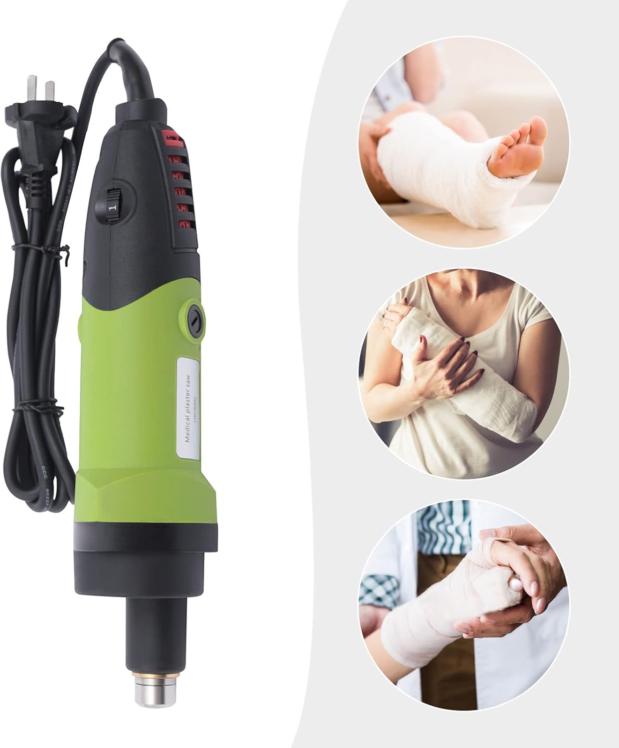 Cortador de yeso médico eléctrico 110V 12500rpmmin Cortador de yeso de alta velocidad ajustable Sierra de yeso con múltiples hojas de sierra,