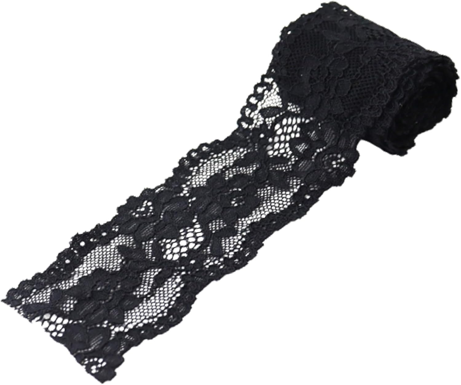Duuclume Tela de encaje vintage de 2.4 pulgadas x 5 yardas, ribete de encaje negro costura, cinta de encaje elástica  perfecta para manualidades,
