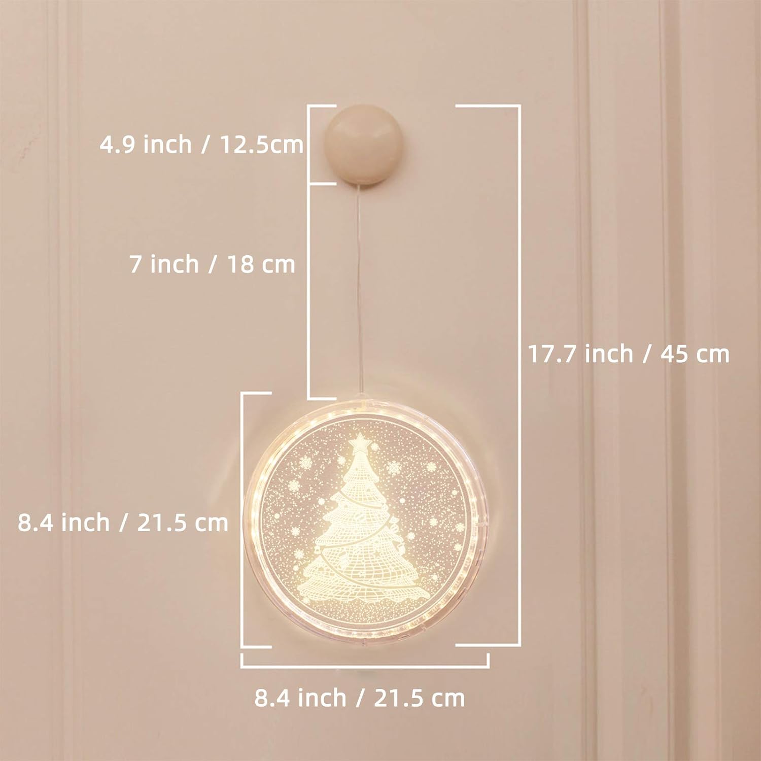 Decoración navideña para ventana, pared y puerta, luces 3D colgantes novedosas con ventosa y botón de interruptor, para patio al aire libre,