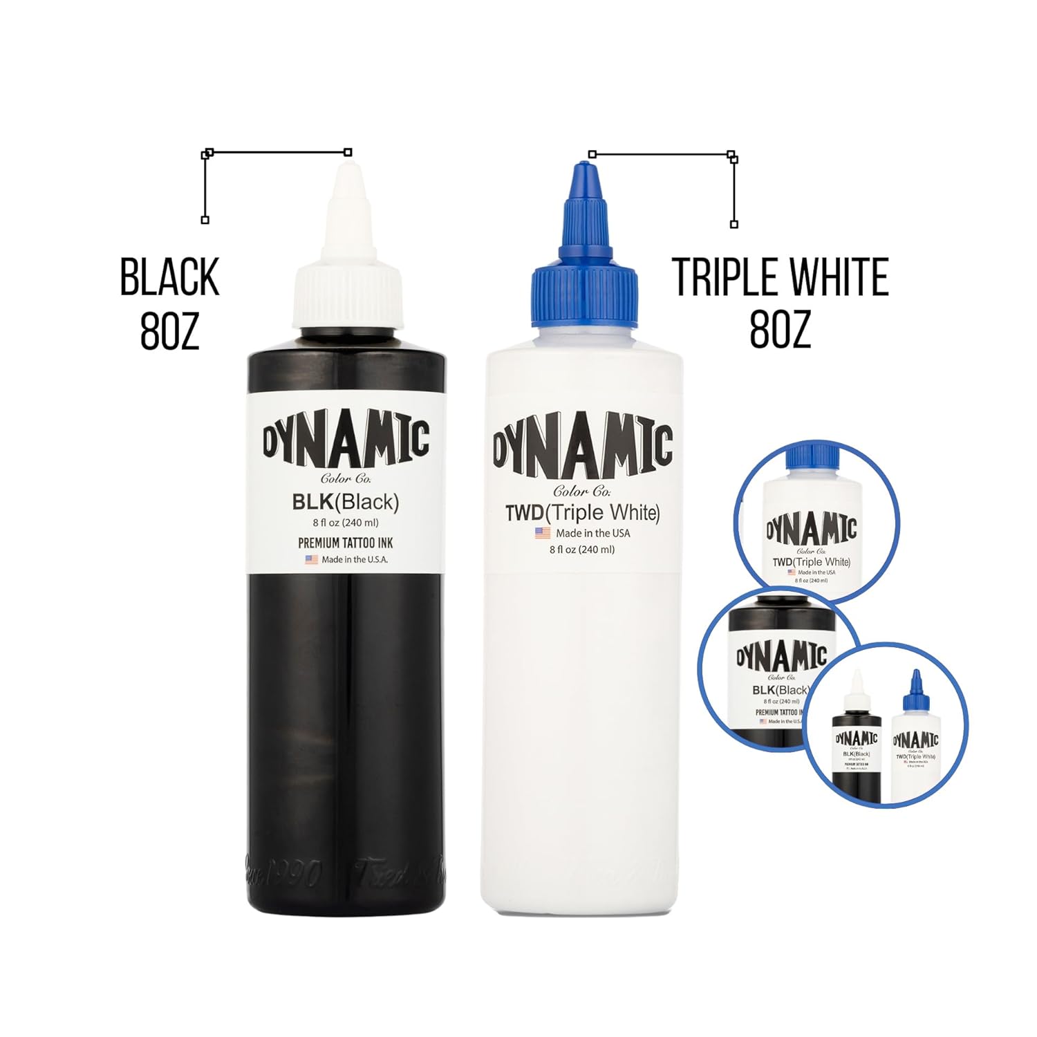 Dynamic Color Co – Paquete de tinta de tatuaje negra y triple blanca de 8 oz – Suministros de tatuaje con tinta de tatuaje triple blanca de 8 oz y