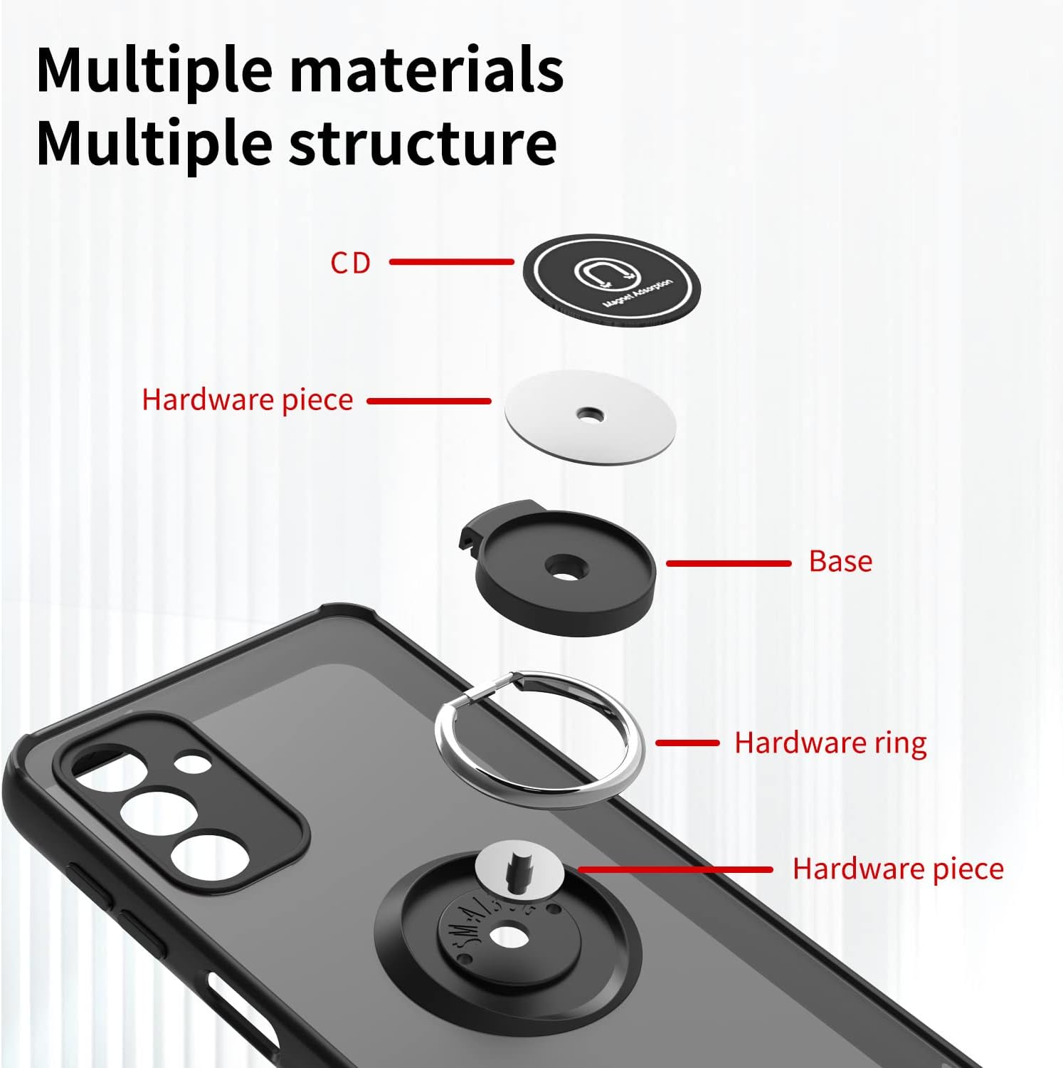 TJS Funda compatible con Samsung Galaxy A13 5G, Galaxy A04S, con protector de pantalla de vidrio templado, anillo de metal, soporte magnético
