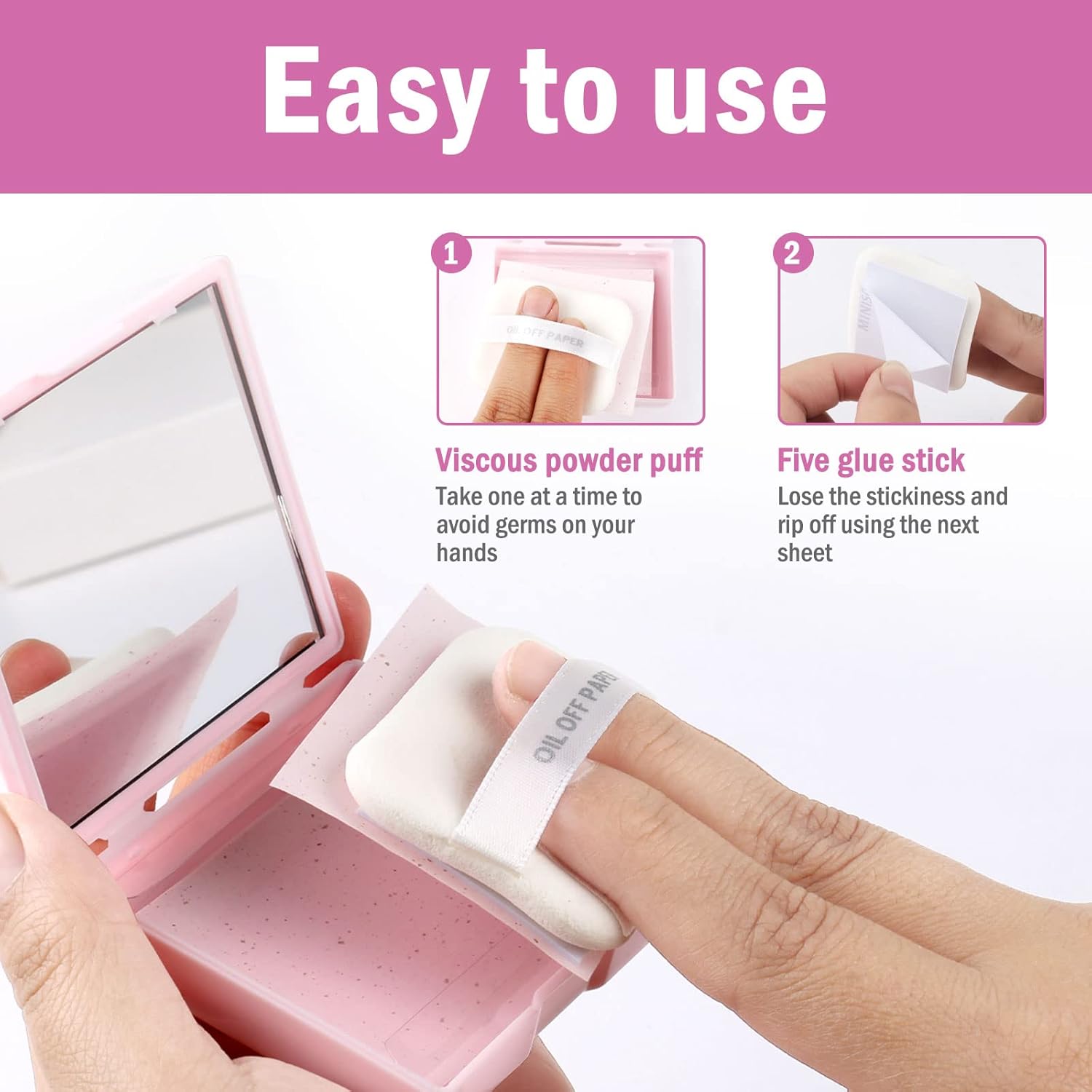 480 piezas6 cajas de hojas absorbentes de aceite para la cara, hojas de secado de aceite facial con estuche de espejo portátil y soplo de maquillaje