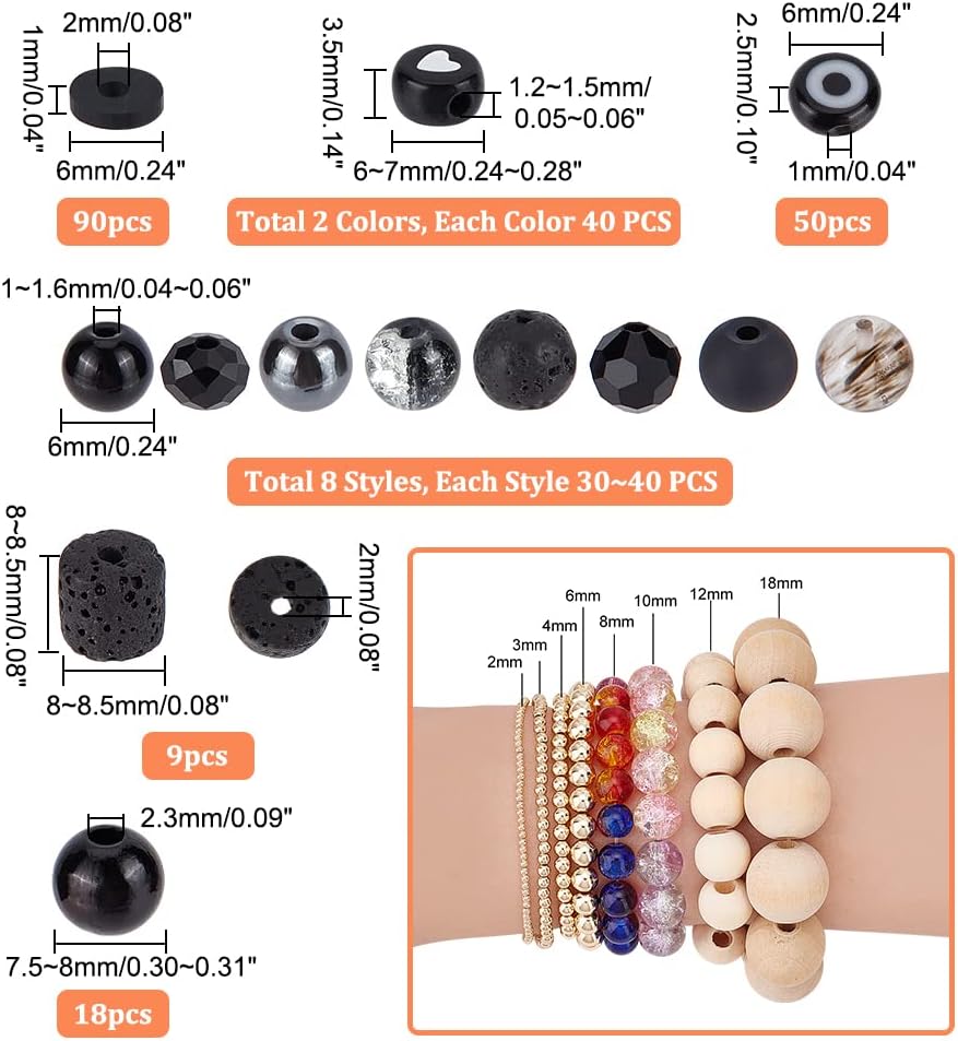 PH PandaHall 522 cuentas redondas de vidrio de 0.315 a 0.315 pulgadas, cuentas de pulsera blancas y negras de roca de lava natural, cuentas