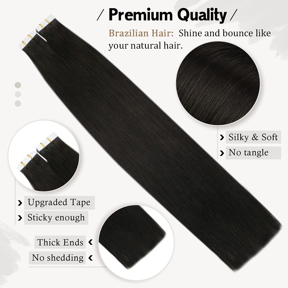 Moresoo – Extensiones de cabello humano con cinta adhesiva de 100 g 40pcs. Remy, recto, color puro, sin costuras, extensiones de pelo., 20 pulgadas,