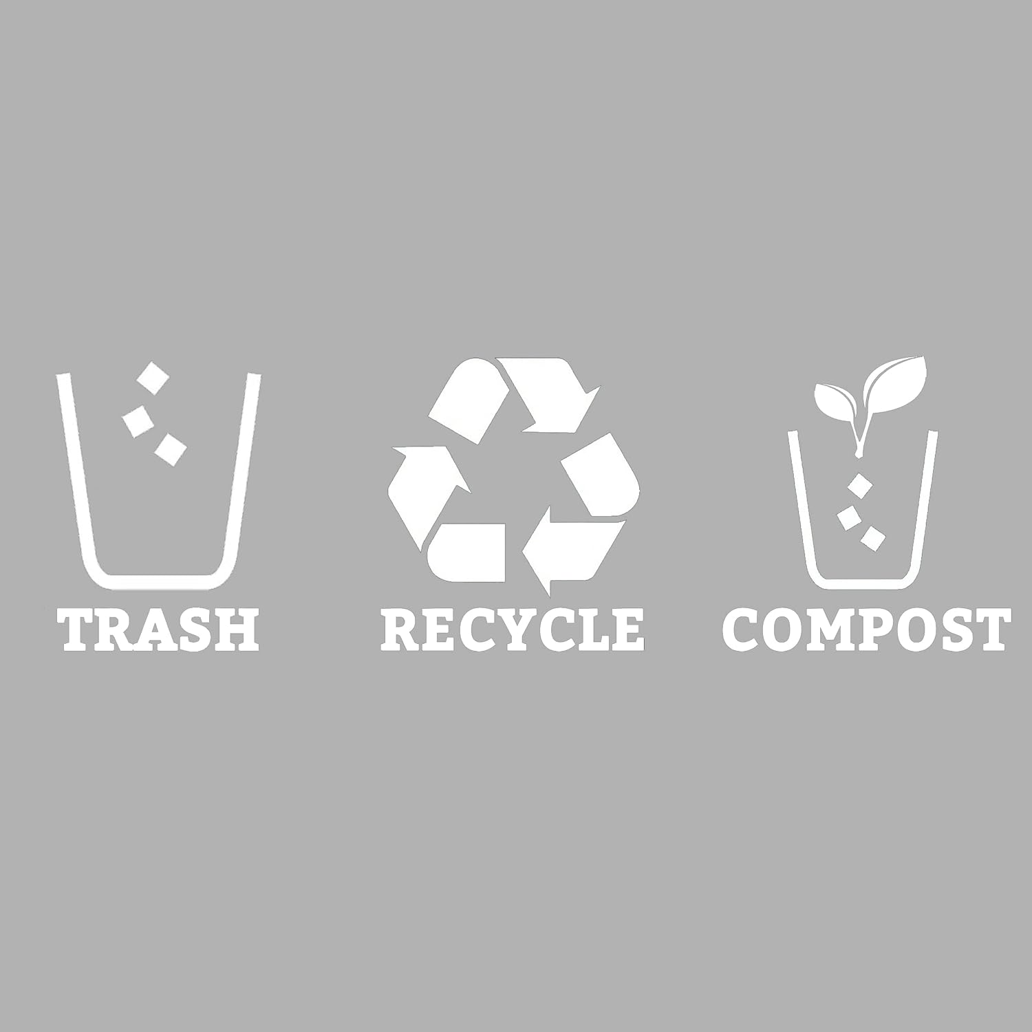Juego de 3 calcomanías de vinilo de reciclaje para basura, contenedor de compost, símbolo de cubo de reciclaje para organizar contenedores de basura