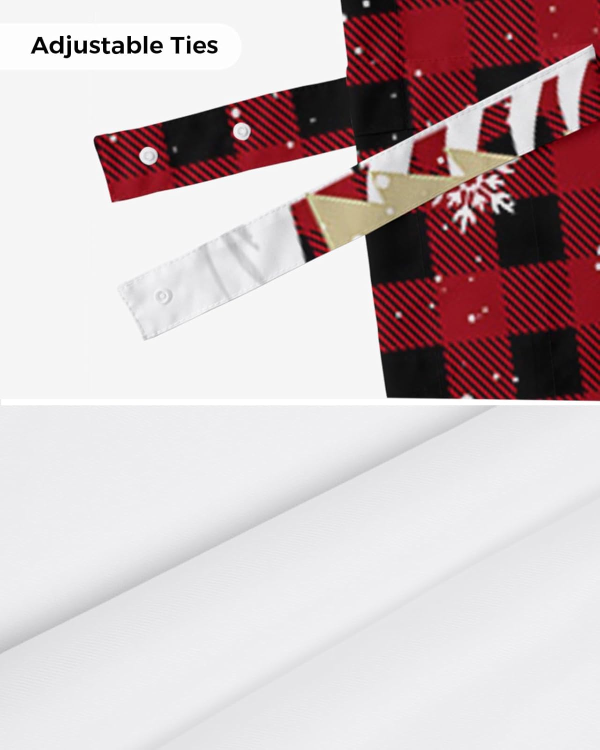 Gogobebe Cortinas de cenefa de amarre para ventana de cocina, diseño de búfalo verde, copos de nieve, color negro, rojo, a cuadros, con bolsillo