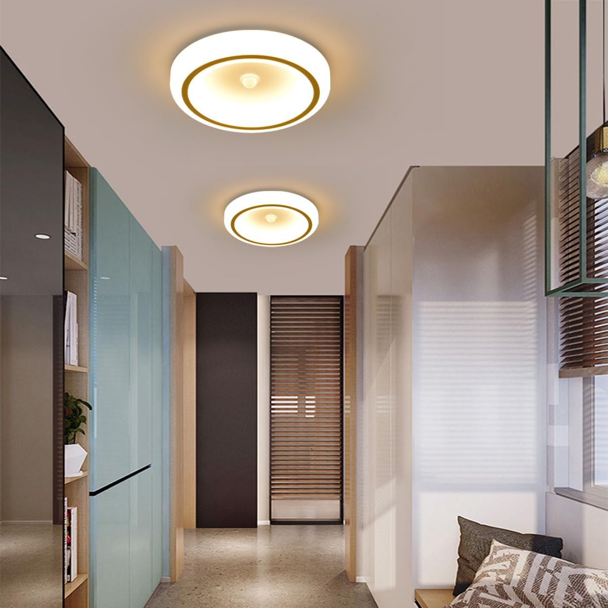 Luces de techo LED delgadas de 9.5 pulgadas, montaje empotrado, temperatura de color 6000 K, lámpara de techo LED de 16 W con inducción PIR para