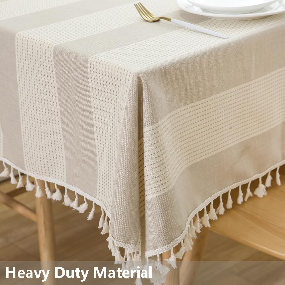 Mantel de lino de algodón resistente para mesa cuadrada, mantel con borlas para mesa de comedor, a prueba de polvo, para decoración de mesa (55 x 55