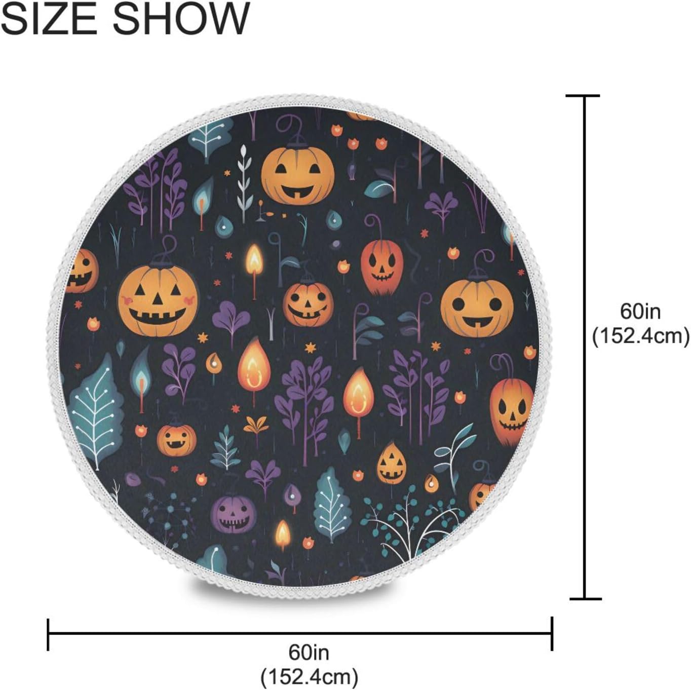 ZOEO Mantel redondo de calabazas de Halloween con hojas de 60 pulgadas, reutilizable, mantel circular de poliéster, lavable, mantel circular para