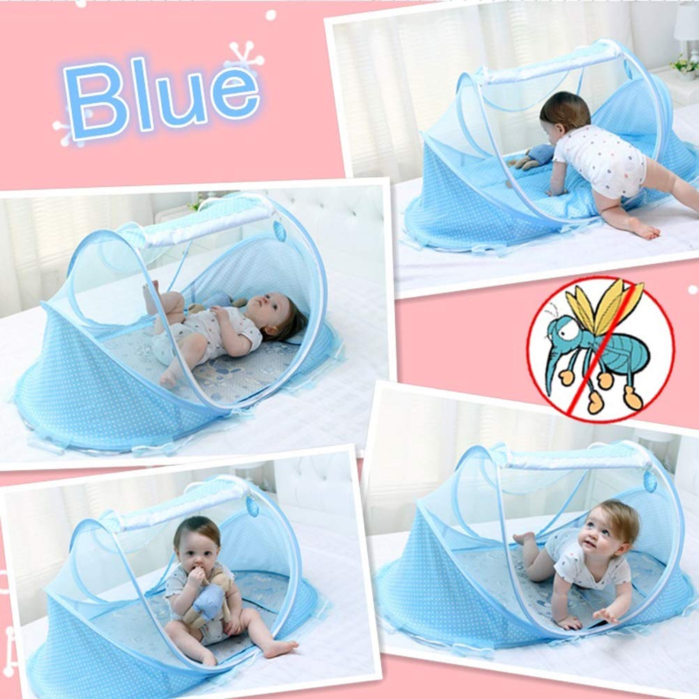 Red para cama de bebé, portátil plegable para cama de bebé, poliéster para recién nacidos, cama de viaje (azul cielo, verde)