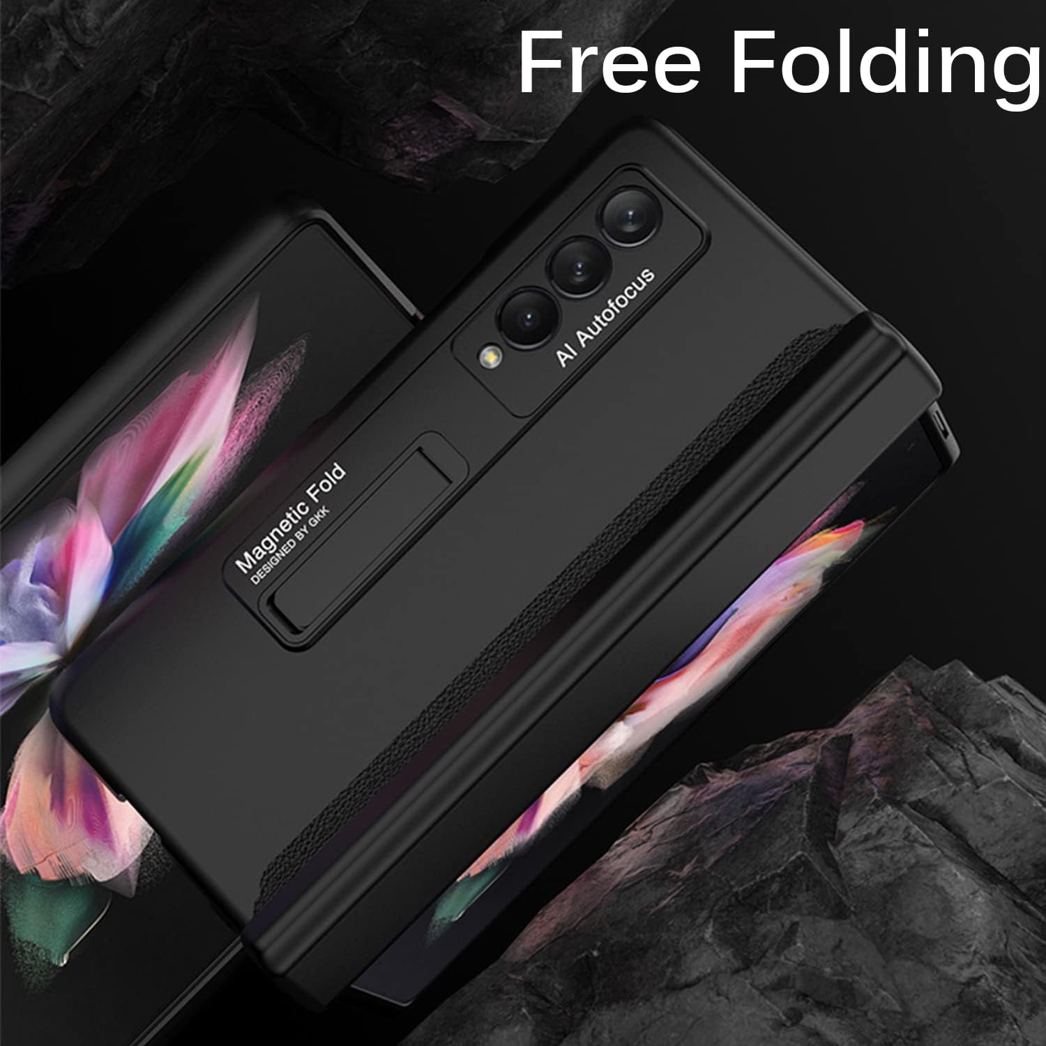 Miimall Funda compatible con Z Fold 3 con soporte para bolígrafo, protector de pantalla Z Fold 3, aleación con función atril magnética, bisagra