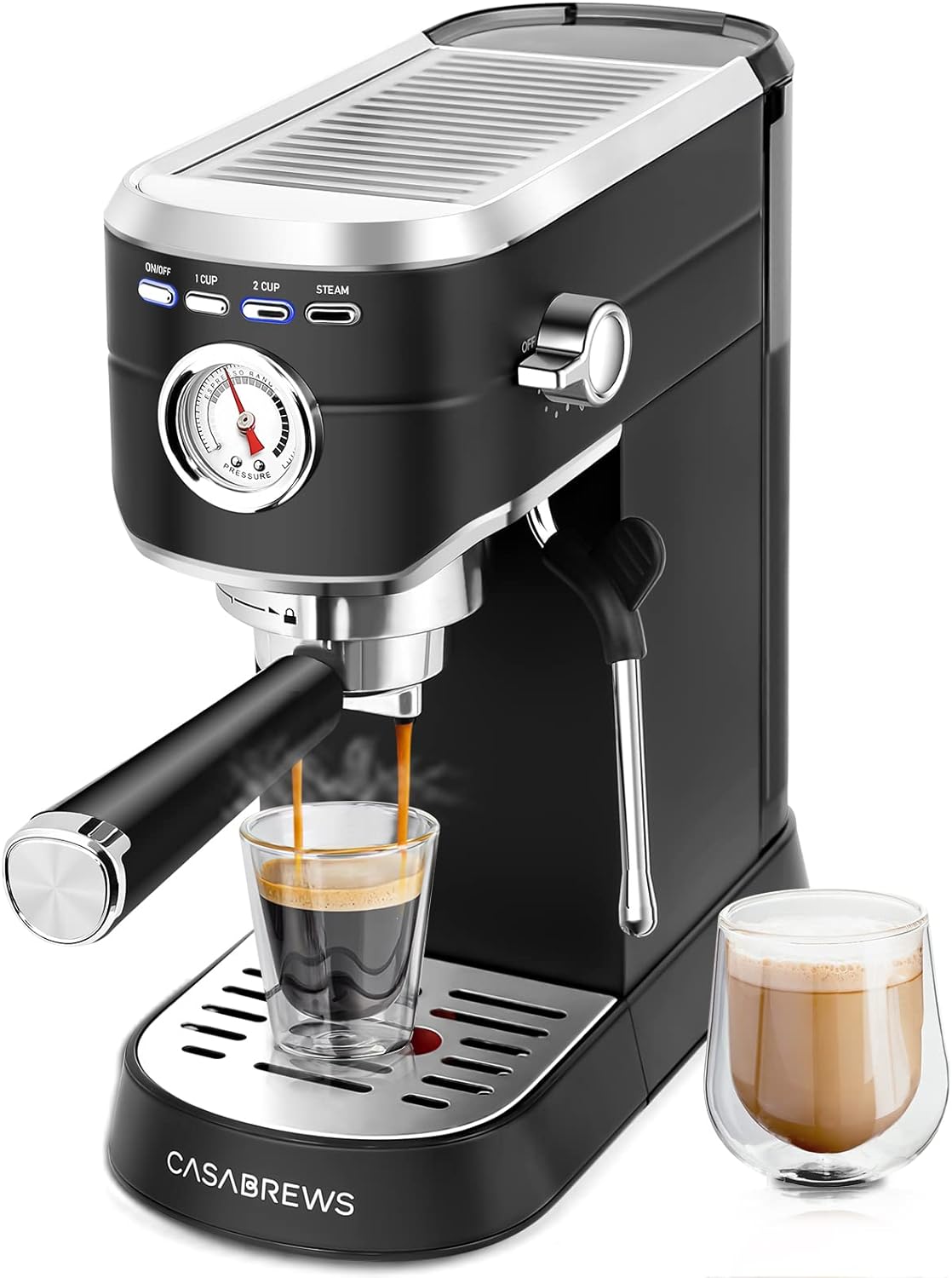 CASABREWS Máquina de café expreso de 20 bares, cafetera de café espresso de acero inoxidable con espumador de leche, máquina de capuchino compacta