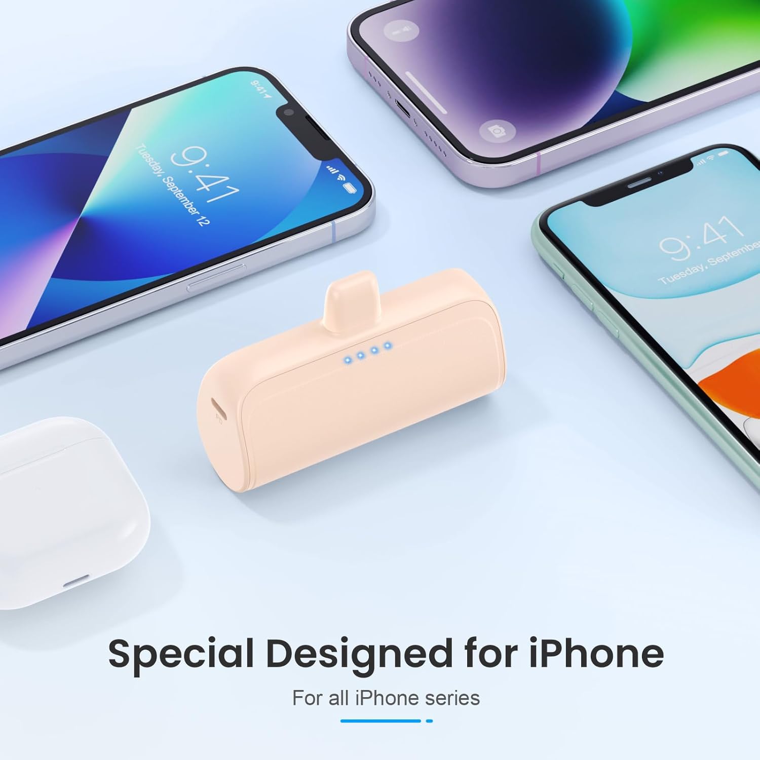 Cargador portátil pequeño de 5200 mAh para iPhone, ultra compacto de 15 W PD de carga rápida, bonita batería pequeña compatible con iPhone 1414 Pro