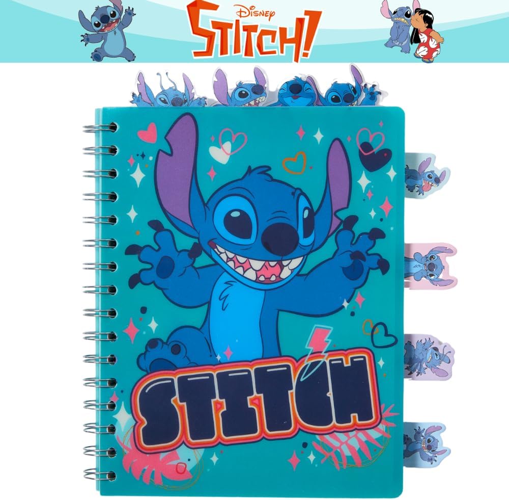 Innovative Designs Disney Stitch – Cuaderno en espiral, bolígrafo, pestañas adhesivas, 96 páginas rayadas, color azul