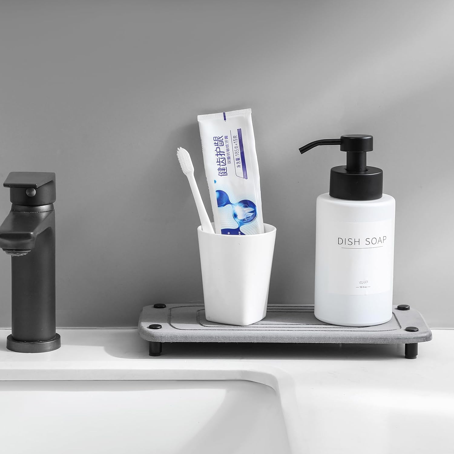 Heagoale Organizador para fregadero de secado instantáneo para esponja de cocina, tapete de secado de piedra de tierra de diatomeas, organizador de