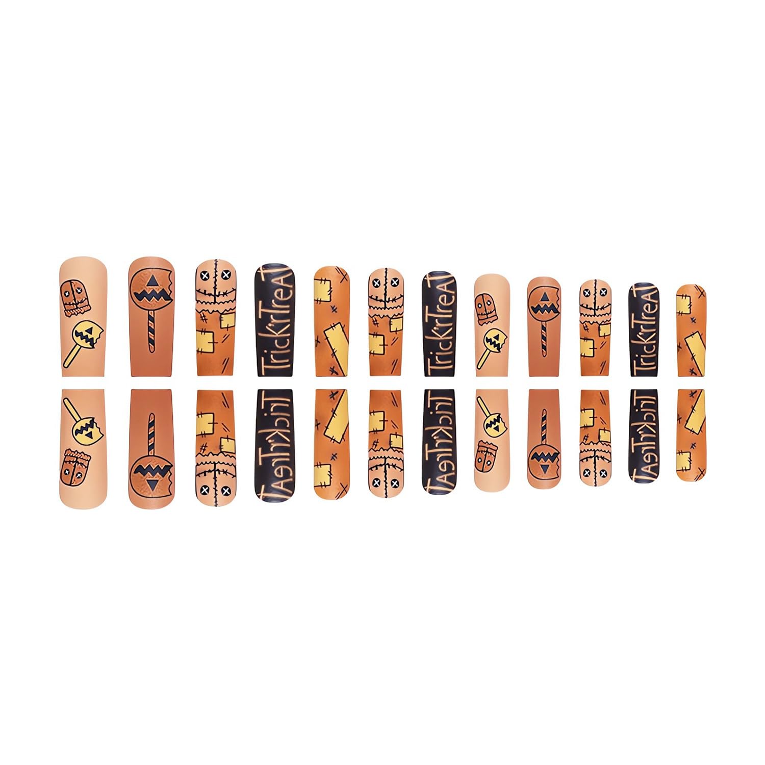 Uñas postizas a presión de Halloween, largas y cuadradas, uñas postizas acrílicas de Halloween con diseños, uñas adhesivas de Halloween de cobertura