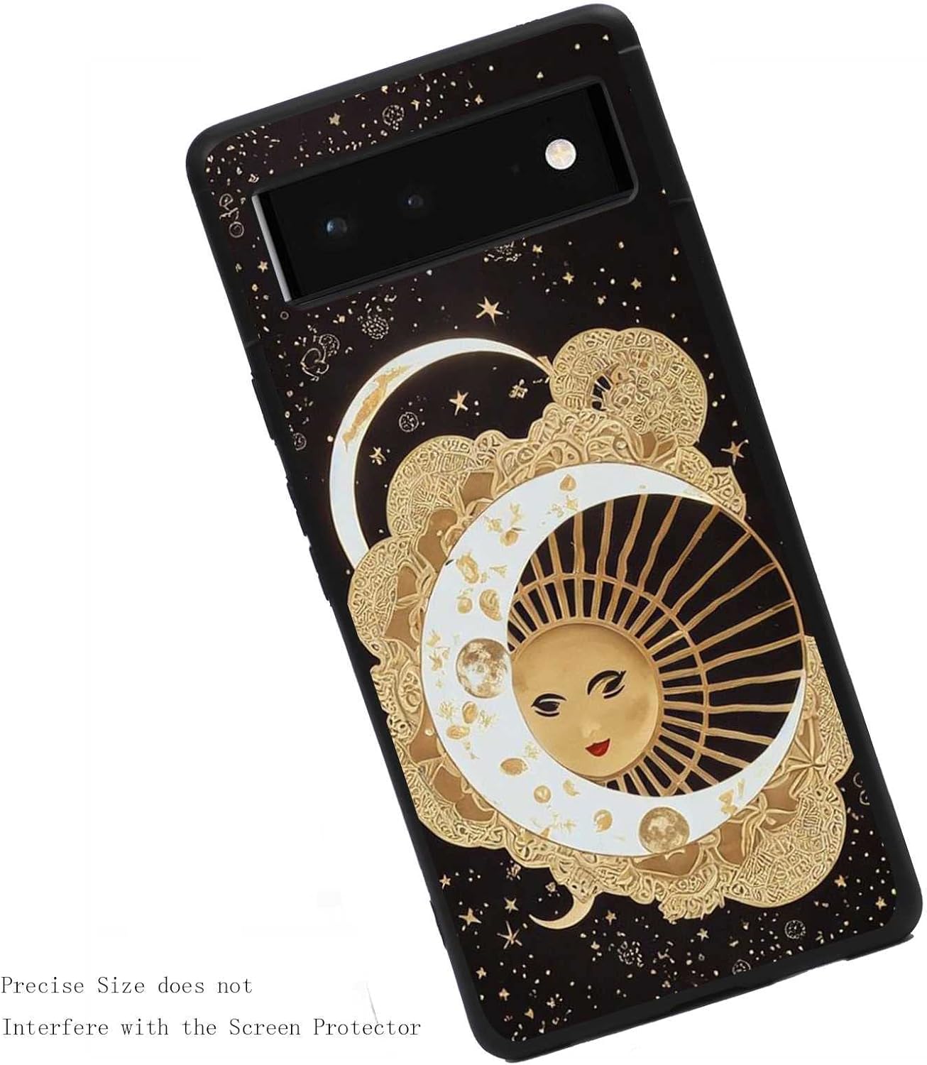 Compatible con Google Pixel 6A (2021) Moon Sun, Celestial Moon Sun Stars Graphic para Google Case hombres mujeres, elegante funda de silicona suave