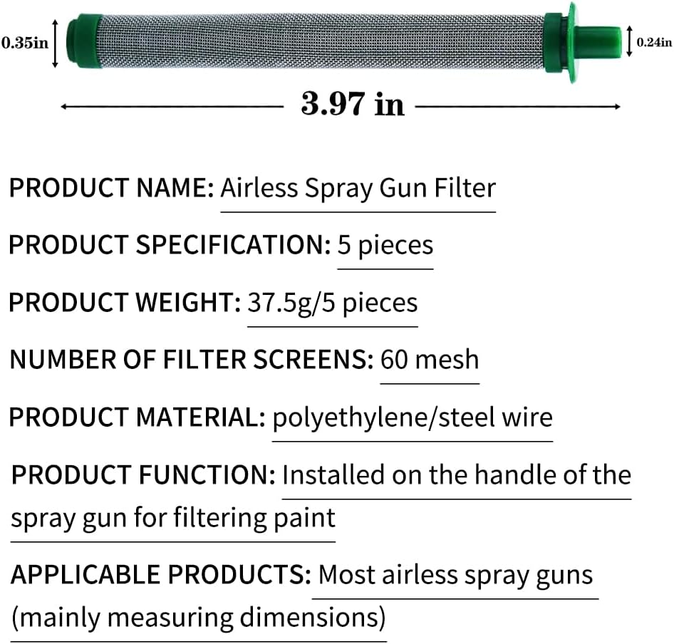 Filtros de repuesto para pistola de pintura sin aire 288749-60, filtro de pintura de malla compatible con modelos SG10, SG20, SG2, SG3 y SG PRO,