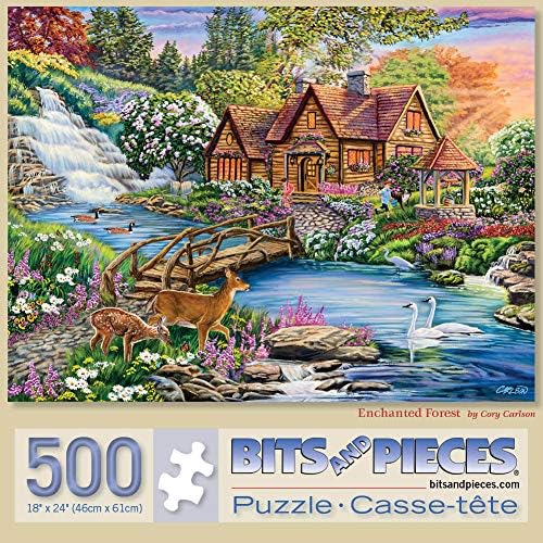 Bits and Pieces – Rompecabezas de 500 piezas para adultos de 18 x 24 pulgadas – Bosque encantado – 500 piezas Woodland Cottage, animales de la