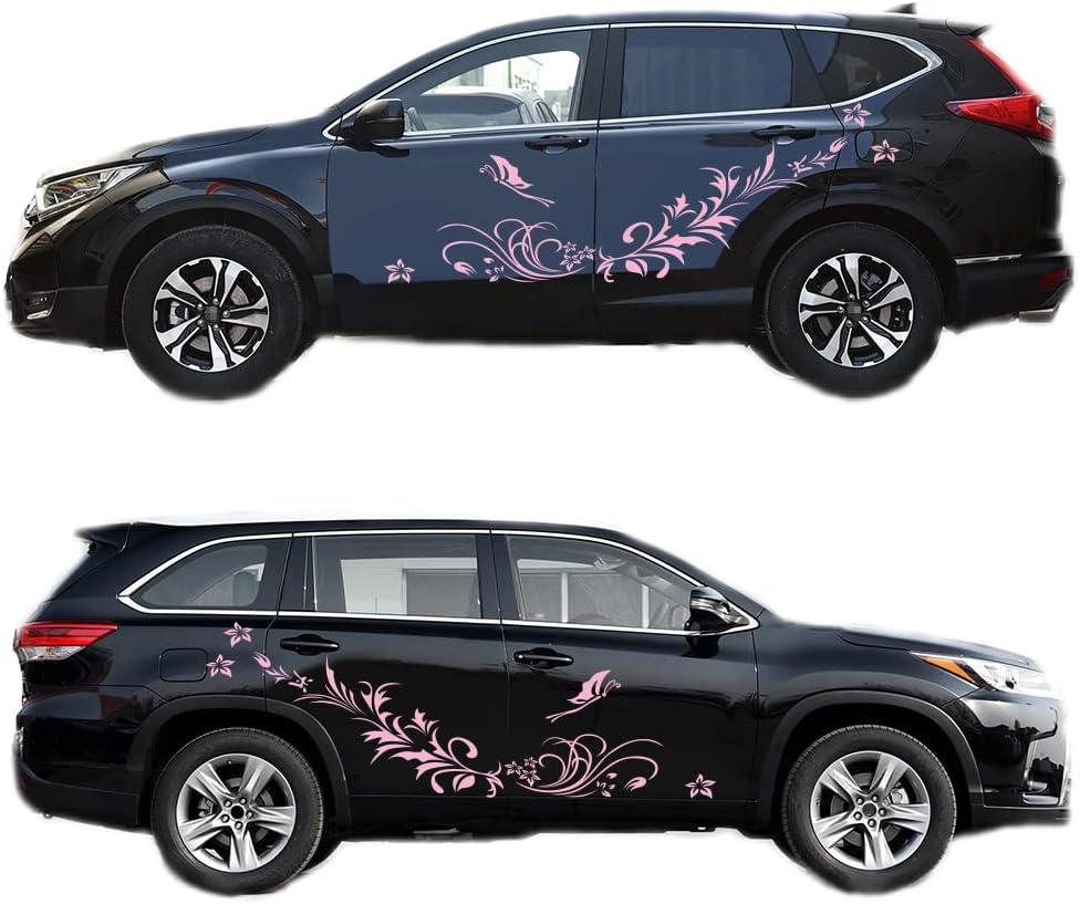 Calcomanías decorativas talladas con flores huecas y mariposas, antiarañazos, para automóviles, camionetas, SUV, camiones, juego de 3 piezas (rosa)