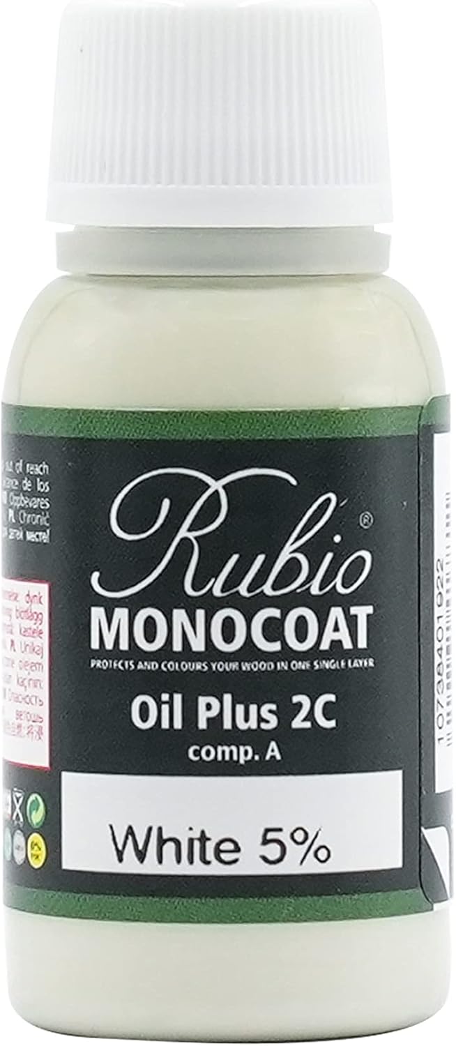 Rubio Monocoat Oil Plus Part A, 0.7 fl oz, blanco 5%, tinte y acabado de madera interior, apto para alimentos, fácil de una capa, aceite de linaza a