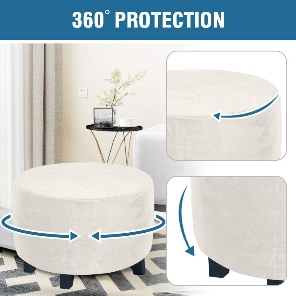 ADPON Funda otomana de felpa de terciopelo, funda otomana redonda súper elástica, lavable, protector de muebles para sala de estar (tamaño mediano,