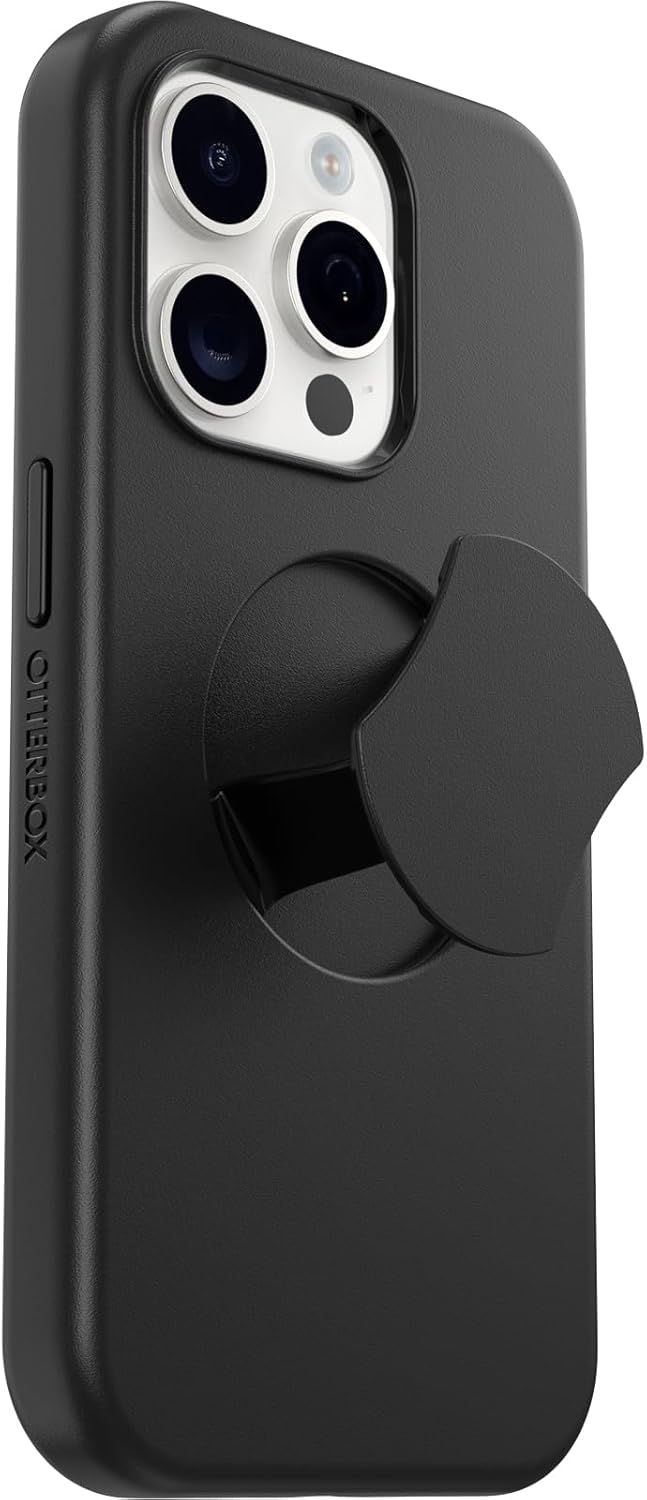 OtterBox Funda OtterGrip Symmetry Series para iPhone 15 Pro (solamente) – NEGRO, agarre integrado, funda elegante, se ajusta a MagSafe, bordes