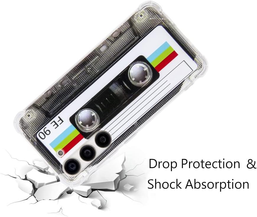 Funda para Galaxy S23 con esquinas reforzadas TPU suave parachoques retro cassette cinta caso compatible con Samsung Galaxy S23