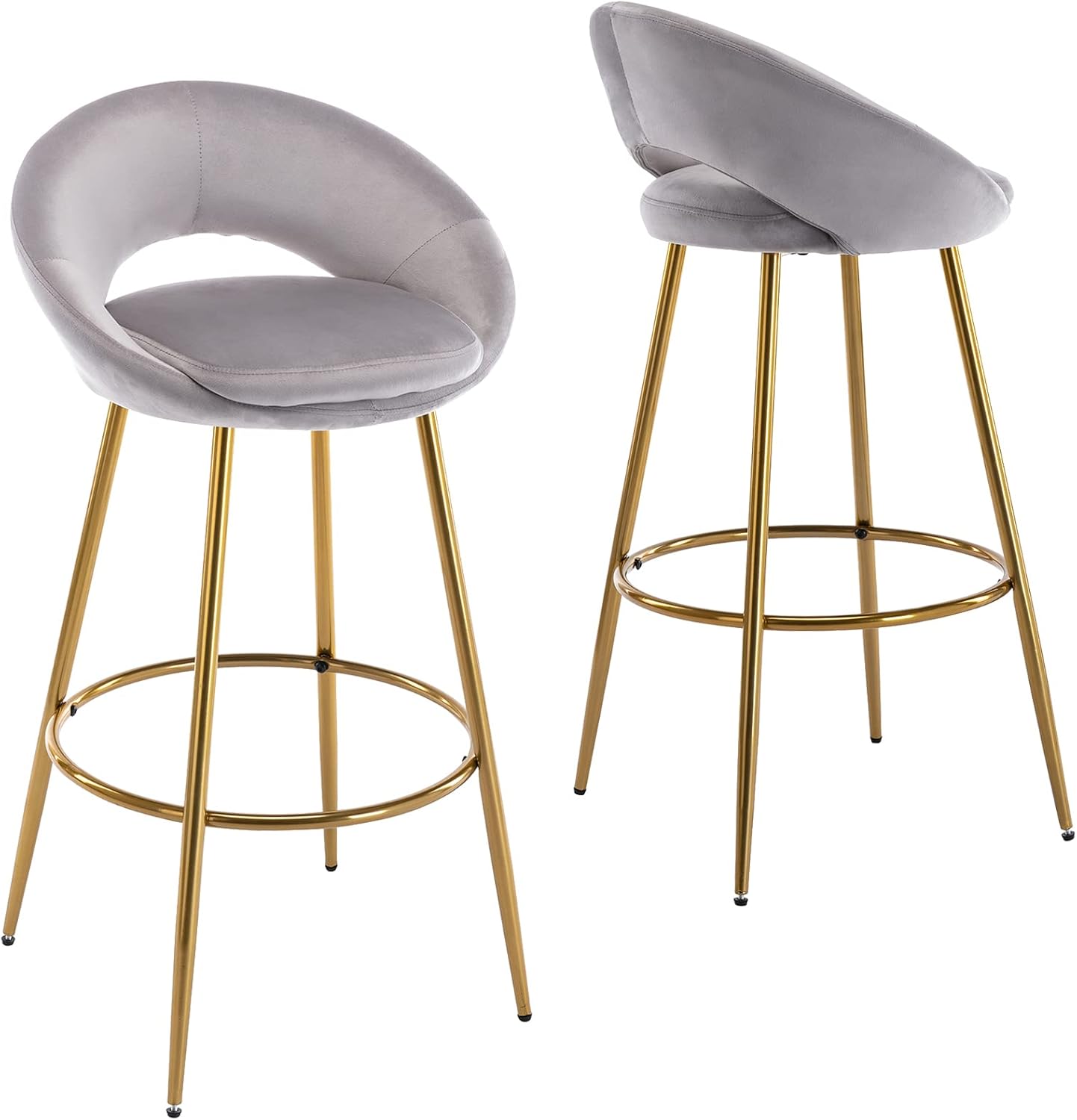Guyou Juego de 2 taburetes de bar modernos tapizados de terciopelo con respaldo, altura de asiento de 30 pulgadas, taburetes para silla alta de isla