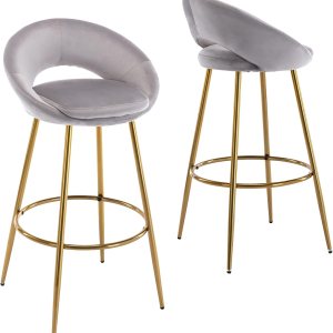 Guyou Juego de 2 taburetes de bar modernos tapizados de terciopelo con respaldo, altura de asiento de 30 pulgadas, taburetes para silla alta de isla Guyou Juego de 2 taburetes de bar modernos tapizados de terciopelo con respaldo, altura de asiento de 30 pulgadas, taburetes para silla alta de isla