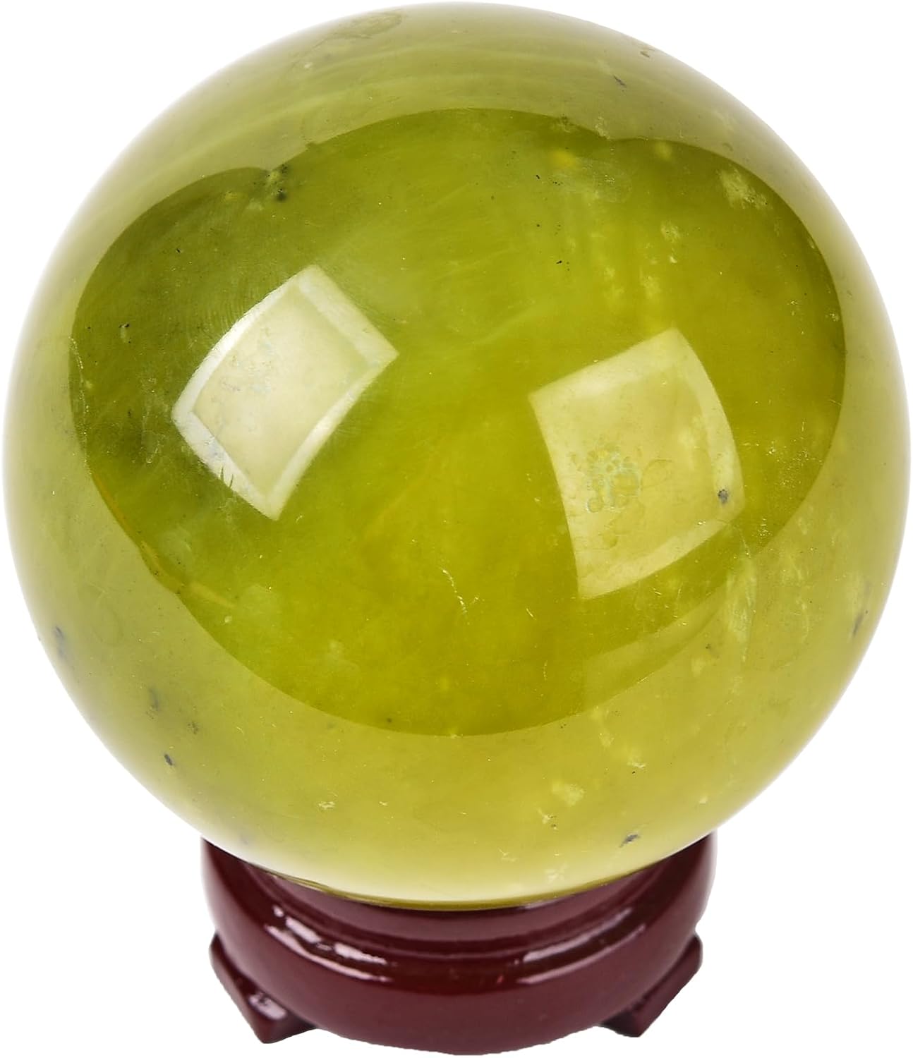 AMOYSTONE Esfera de adivinación de bola de jaspe verde con soporte de madera, bola decorativa, esfera de cristales curativos naturales para Feng