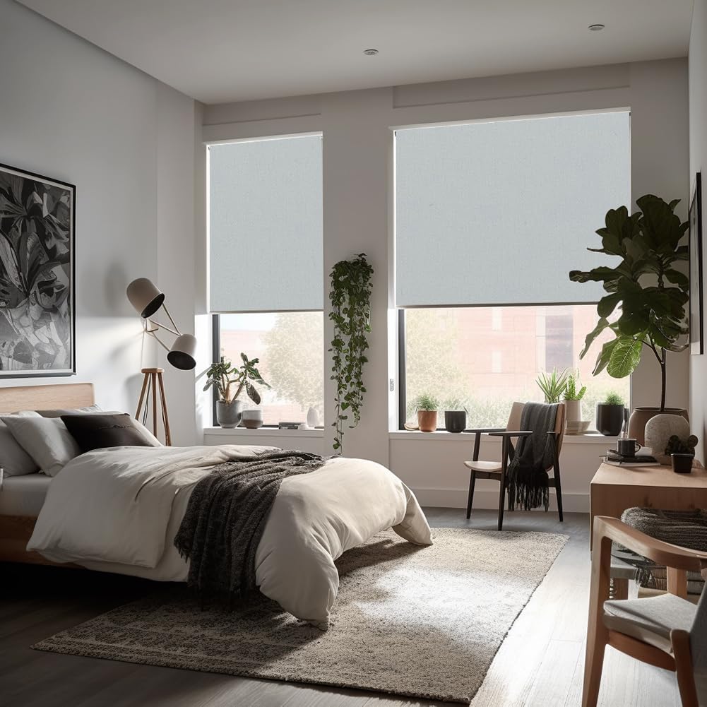 Persianas enrollables 100 % opacas, con tela impermeable con aislamiento térmico, con cadena, para hogar y oficina (gris, 74 pulgadas de ancho,