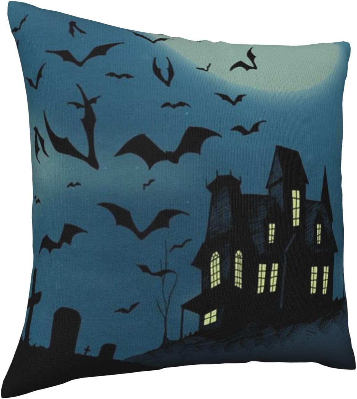 Funda de almohada de 18 x 18 pulgadas, decoración de fiesta de Halloween, sofá, almohada de caricatura, murciélago y calabaza