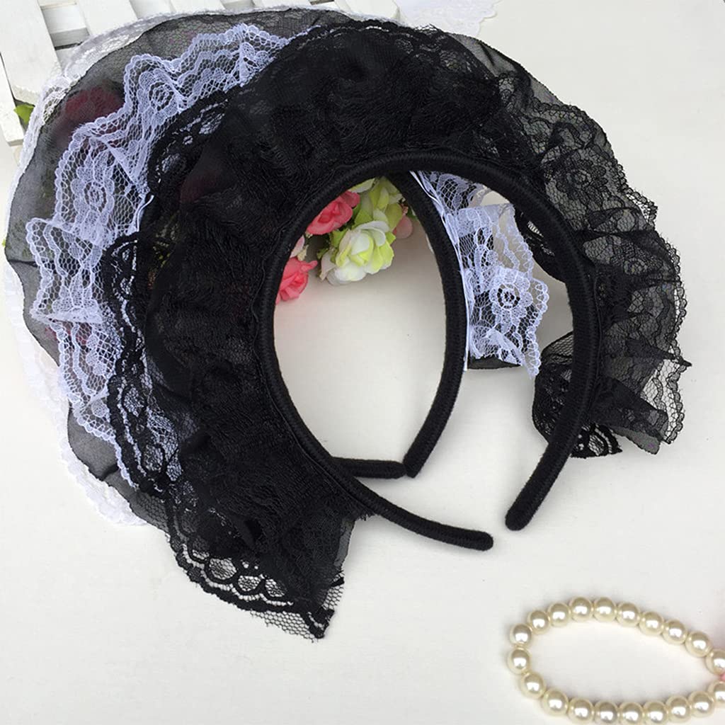 Lolita – Diadema de encaje con volantes y encaje multicapa, diadema de encaje de malla, tocado dulce de criada, accesorios para el cabello