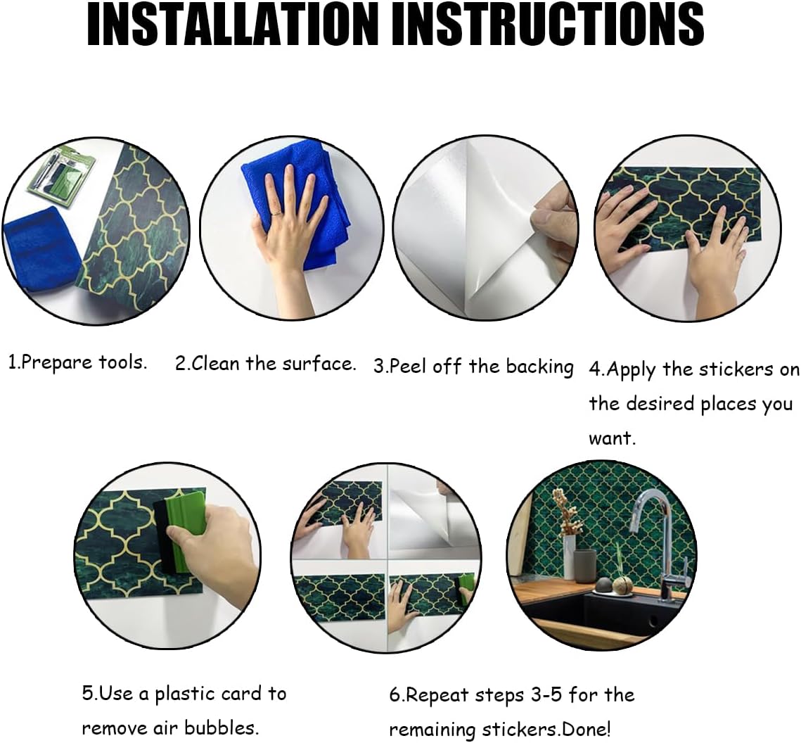 10 hojas de azulejos impermeables para salpicaduras en muro de cocina, elegantes calcomanías autoadhesivas, azulejos de PVC, azulejos de pared de