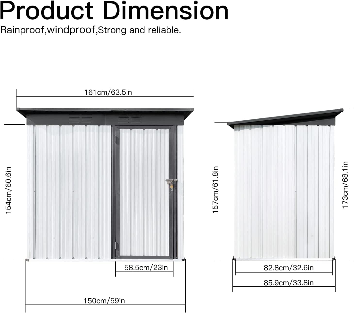 Cobertizo de almacenamiento de metal de 5 x 3 pies, cobertizo para exteriores con ventilación de aire, cobertizo de herramientas impermeable con