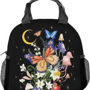 Lonchera de mariposa para niñas y mujeres, bolsas de almuerzo reutilizables aisladas con asa – Pequeña lonchera negra linda para niños – Ideal para Lonchera de mariposa para niñas y mujeres, bolsas de almuerzo reutilizables aisladas con asa – Pequeña lonchera negra linda para niños – Ideal para